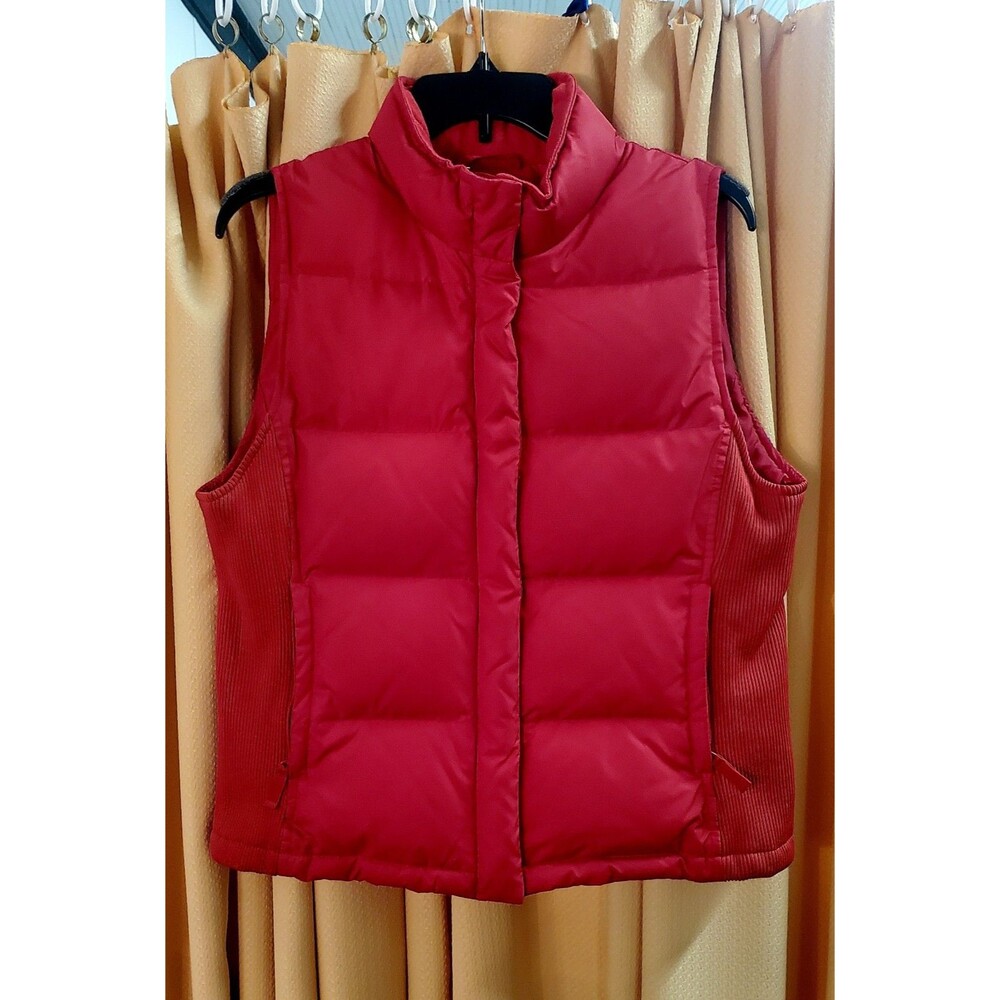 Vtg GAP Puffer Vest Down Feather Red Medium Zip Snaps Zipper Pockets Y2K 2002